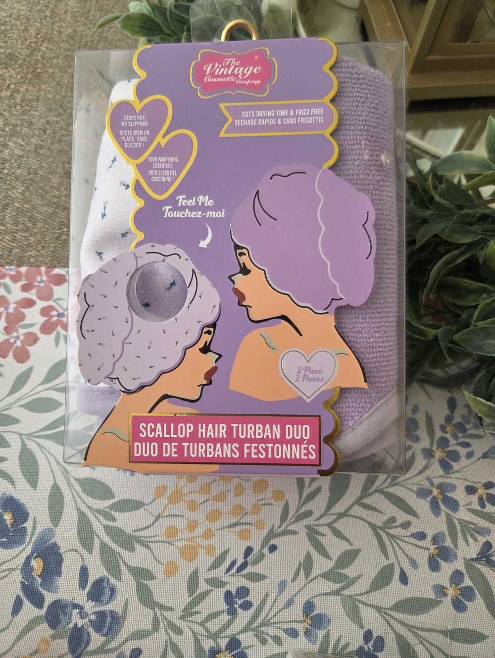 The Vintage Scallop Hair Turban Duo — Lavender & White